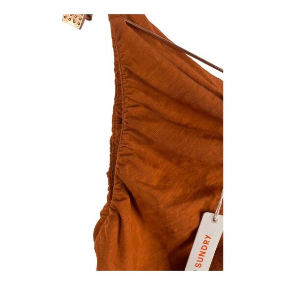 Sundry Asymmetrical Ruched Mini Dress Stretchy Jersey Lighweight Rust Boho Sz 0 - Picture 14 of 15